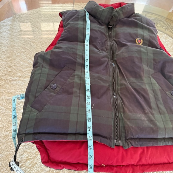 VTG 90s Tommy Hilfiger Reversible Puffer Vest M Crest Tartan Plaid Down Mens - Picture 12 of 15